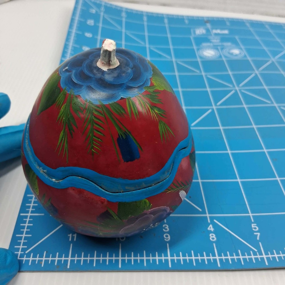 Hand Painted Floral Gourd Trinket Box Red Folk Art Decorative Lidded Container - Picture 5 of 8